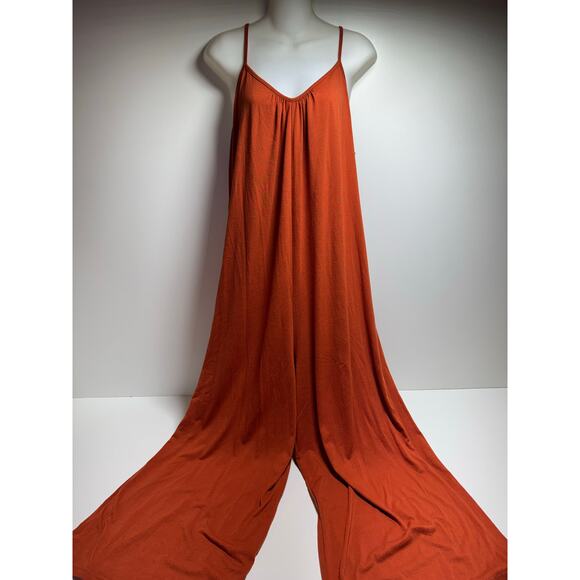 Anrabess Women’s Romper Jumpsuit Sz XL Harem Wide Leg Rust Color Spaghetti Strap - Picture 6 of 10